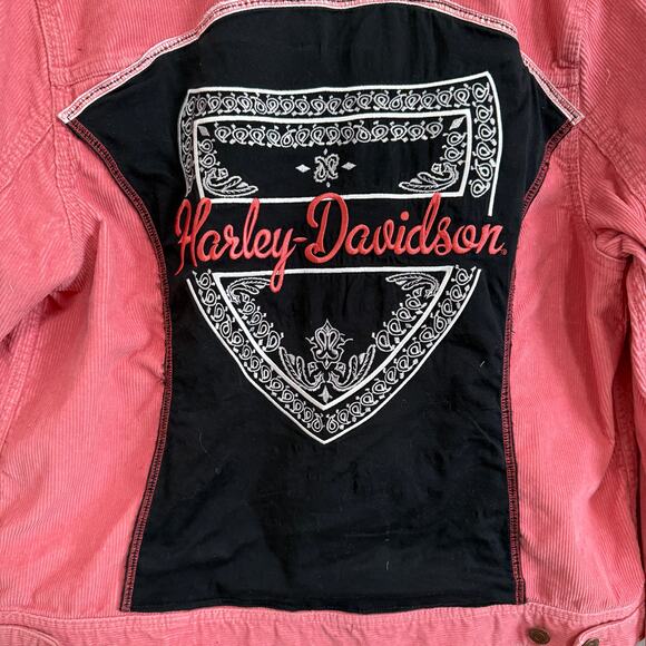 Upcycled Old Navy Corduroy Trucker Jacket W/Harley Davidson Accents Size XL - Picture 3 of 11